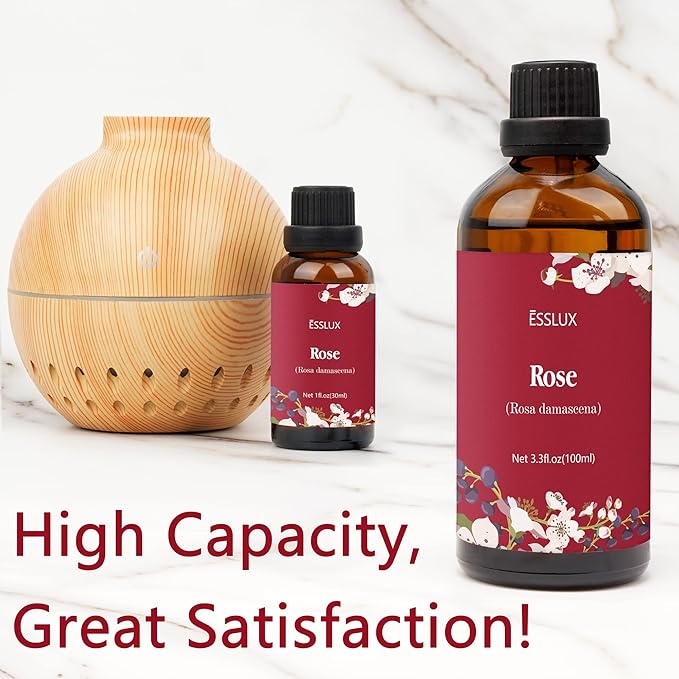 Rose Essential Oil 100ml, ESSLUX Aromatherapy Essential Oils for Diffuser, Massage, Soap, Candle Making, Home Fragrance