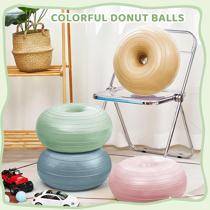Lewtemi 4 Pcs Flexible Seating for Classroom Elementary 20 Inch Yoga Ball Chair Inflatable Donut Ball Chair with Inflator for Kids Student Sensory Balance Office Exercise