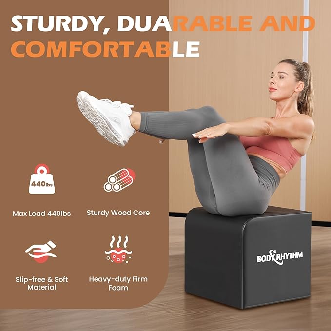 BODYRHYTHM Multi-Functional Total Body Workout Box for Hip Thrust, Glute Bridge, Box Jump Training, Hip Thrust Bench Booty Workout Box Platform.