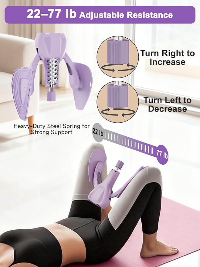 Pelvic Floor Exercise Devices 77 lb Adjustable Kegel Inner Thigh Exerciser and Hip Trainer Workout Equipment for Home Postpartum Recovery Women Men, with Band