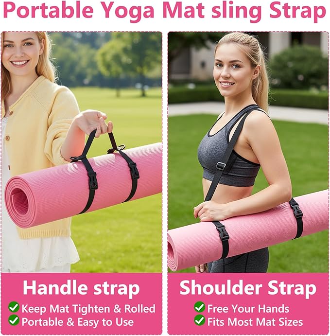 Yoga Mat Carrying Strap, Portable Yoga Mat Carrier Picnic Blanket Holder with Adjustable Shoulder Strap & Handle, for Festivals Picnics Camping Motorcycle Bedroll Pilates, for Women Men (Black)