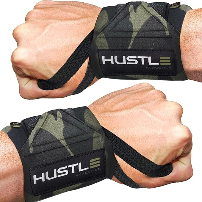 Hustle Athletics Wrist Wraps for Weightlifting - 18" & 12" Premium Wrist Support Weight Lifting Wraps to Lift Heavier & Train Harder - Heavy Duty Powerlifting & Bench Press Gym Straps for Men & Women