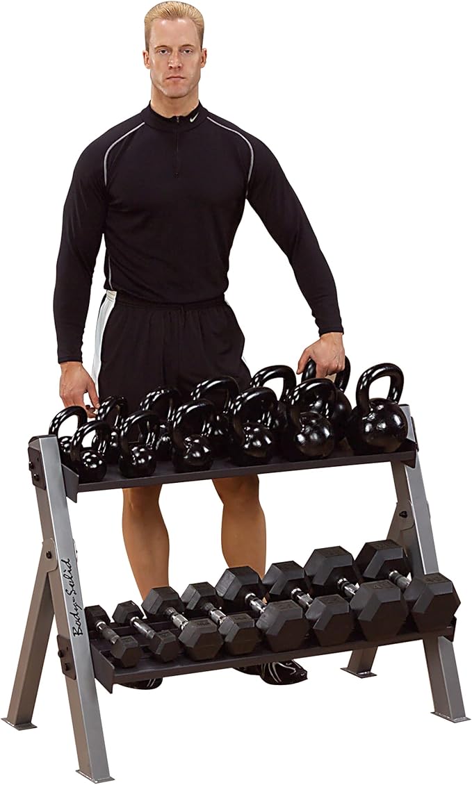 Body-Solid (GDKR100B) 3-Tier Kettlebell Rack - Compact, Durable Kettlebells Weight Stand for Home Gym, Fits 5-80 lb. Kettle bells