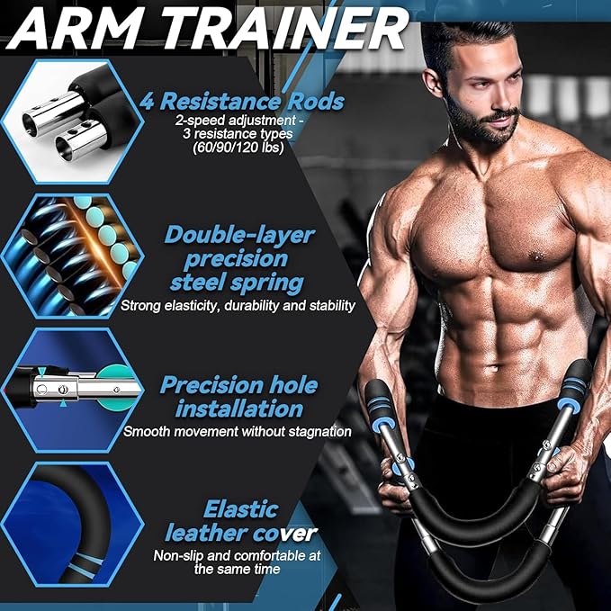 Twister Arm Trainer, 60-100lb Adjustable Power Spring Workout Bar, Arm Trainer for Men/Women, Portable Detachable Design for Home Gym, Arm Chest and Shoulder
