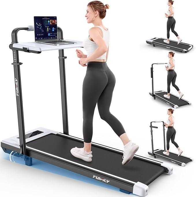 Walking Pad Treadmill with Desk Workstation, 15% Incline Treadmill with Handle Bar, Foldable Treadmills Under Desk for Home/Office, 400 lbs+ Capacity, Adjustable Height, Removable Desk, 3.5HP Motor