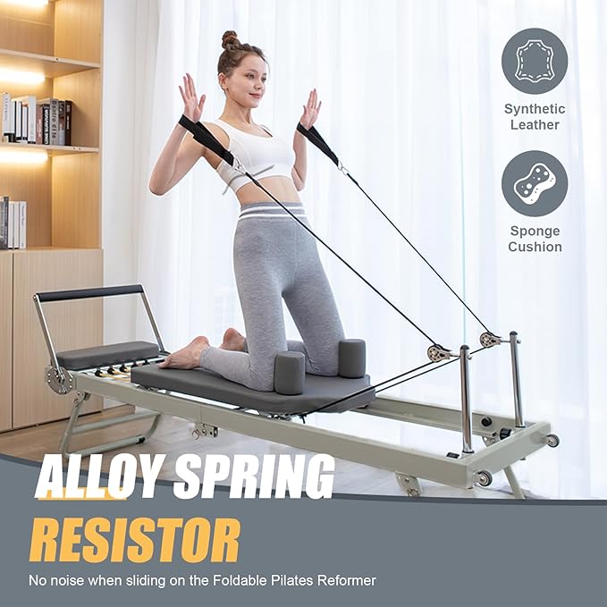 Pilates Reformer,Foldable Reformer Pilates Machine & Equipment for Home Use and Gym Workout,Portable Pilates Reformer,Suitable for Advanced and Beginners Users, Up to 300 Lbs Weight Capacity,Black
