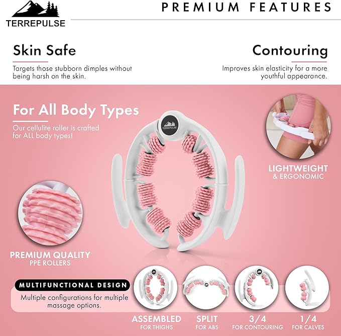 Anti Cellulite Roller & Lymphatic Drainage Massager | Deep Tissue Fascia Blaster & Muscle Roller | Tool for Sore Arms, Legs, Shoulders, Stomach & Buttocks (Pink)