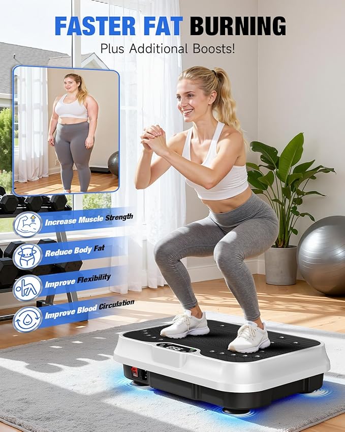 Bigzzia Vibration Plate Exercise Machine for Weight Loss – 100-Speed Platform with Remote & Resistance Bands, 450 lbs Capacity – Quiet Full Body Workout for Lymphatic Drainage at Home
