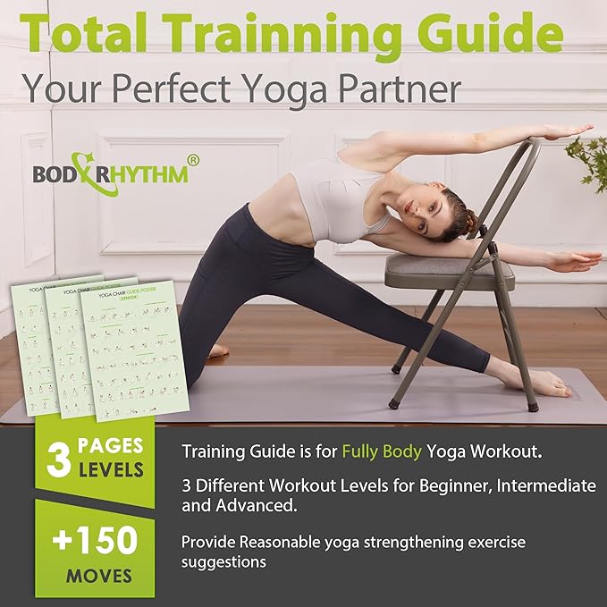 BODY RHYTHM Yoga Auxiliary Chair with Lumbar Back Support for Abs & Core, Balance Handstand, Flexibility and Strength Training and Back Pain Relieving.