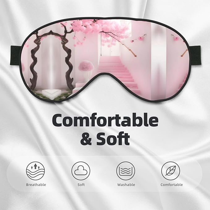 Pink Cherry Blossom Staircase Head-Mounted Double-Sided Light-Blocking Sleeping Eye mask to Protect Eyes and Relieve Eye Fatigue