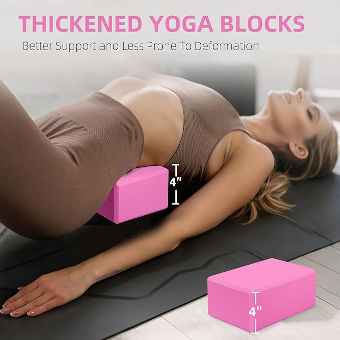 1 Pack Large Foam Yoga Blocks 9x6x4 Inches, Sturdy Pilates Block, Workout Block, Non Slip Surface Yoga Brick for Pilates Meditation, Stretching and Toning, Pink