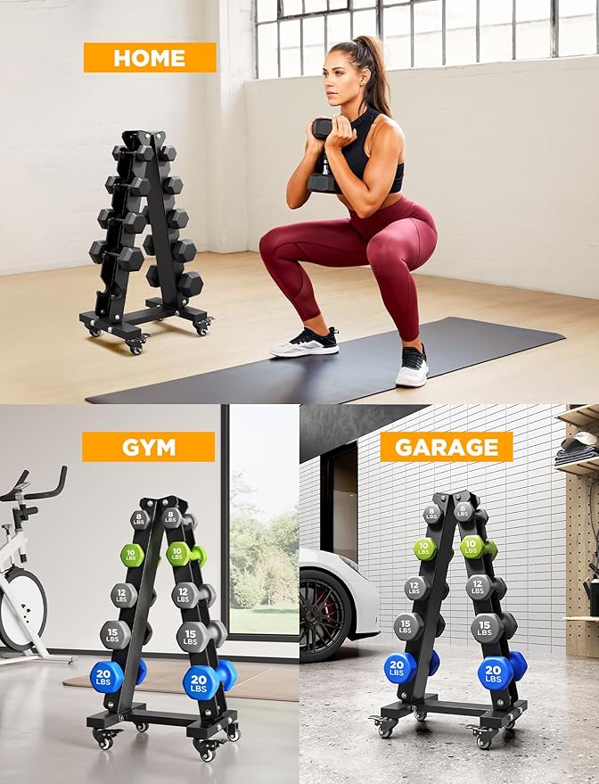 YOLEO Dumbbell Rack - 3 Tier & 5 Tier Compact Weight Rack for Dumbbell, Kettlebell, Barbell, Heavy Duty Weight Storage Organizer, Space-Saving Dumbbell Storage Stand Holder for Home Gym - 1100LBS Capacity (Rack Only)