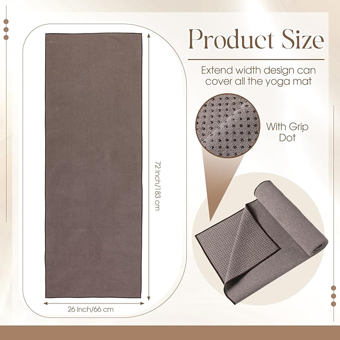 3 Pack Hot Yoga Towel Non Slip 72" x 26" Extra Large Microfiber Yoga Mat Towel with Grip Dot Absorbent Sweat Anti-Slip Mat Cover for Pilates Fitness(Beige Dark Gray Coffee)