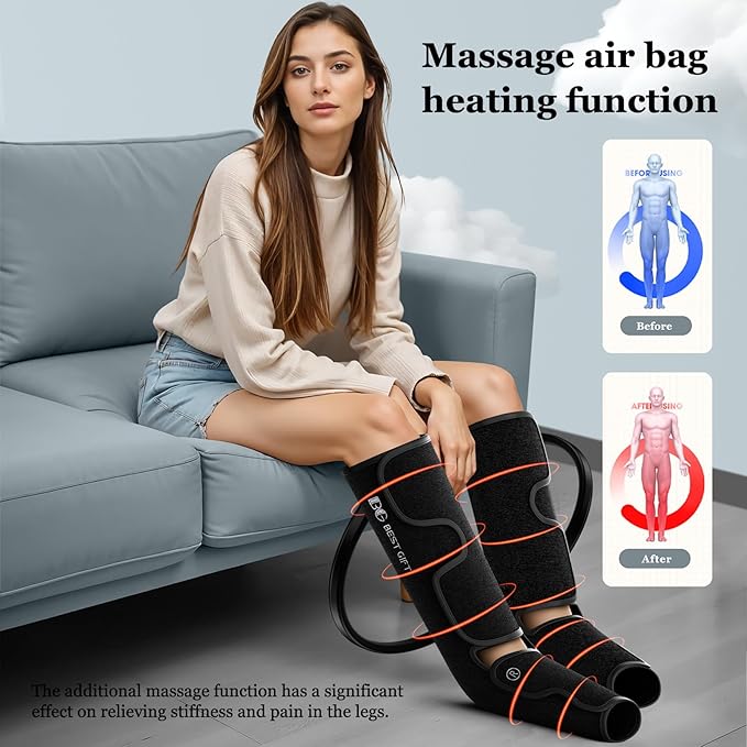 Gifts for Dad Mom Men Women Christmas Mothers Day, Fathers Day, Air Compression Massager with Heat for Foot, Leg, Calf, Thigh, Knee, Helpful for Varicose Veins, Muscle Fatigue, Cramps, Swelling, Edema