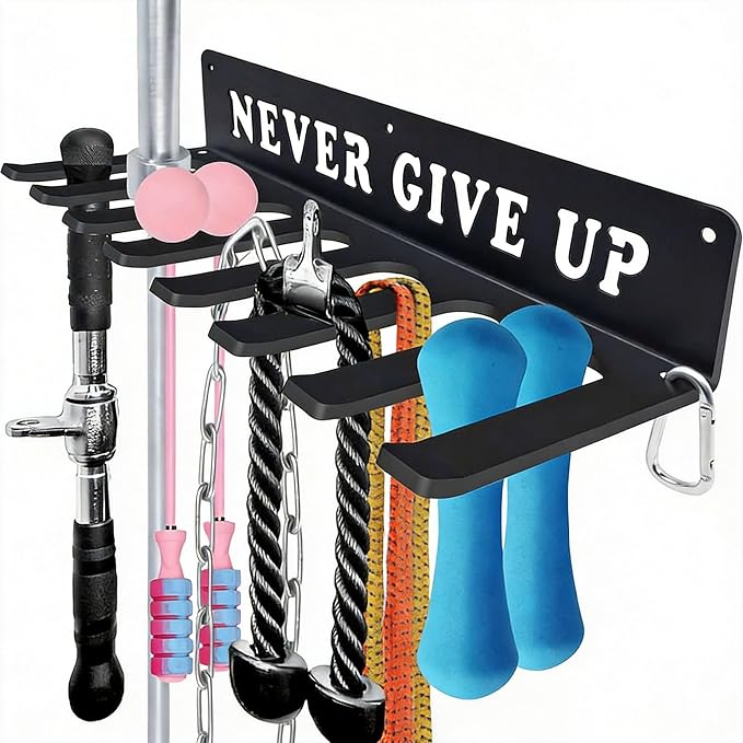 Gym Home Rack 8 Hook Heavy-Duty Wall-mounted Organizer Multi-Purpose Workout Gear Wall Hanger Storage for Resistance Bands Jump Ropes Lifting Belt Fitness Bands Barbells Carabiners Included