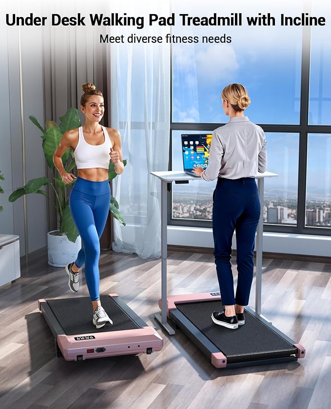 DeerRun Under Desk Walking Pad Treadmill for Home & Office, 6% Manual Incline, 2.5 HP, 0.6–3.8 MPH Walking Speed, 300 lb Capacity, App & Remote Control
