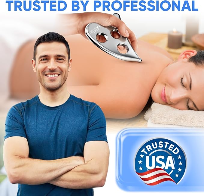 Professional Muscle Scraper Tool – Medical-Grade 304 SS IASTM & Gua Sha Scraping Tool – Ergonomic Fascia Mobilization Instrument for Soft Tissue Massage & Manual Bodywork – Emollient Balm Included