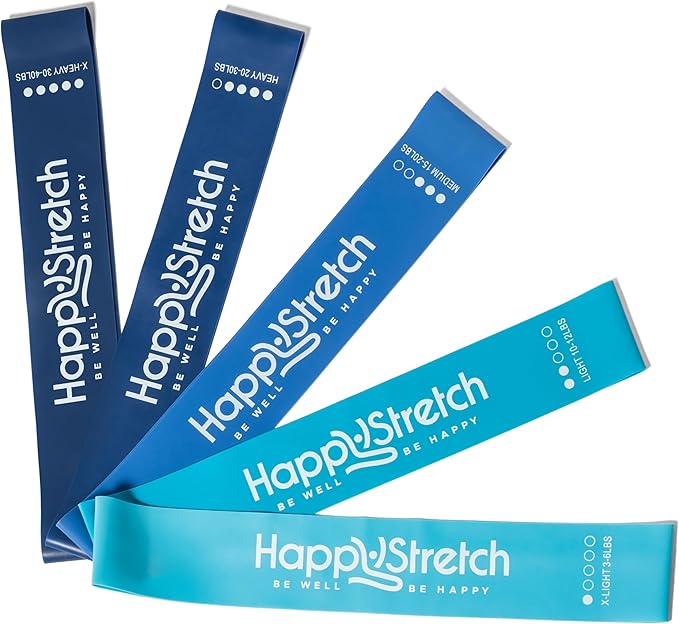 Yoga Stick Stretching, Flexibility and Strength I Bamboo Mobility Stretching Stick 5ft | Resistance Loop Exercise Bands Set of 5 | Workout Guide I Video Library | HappyStretch