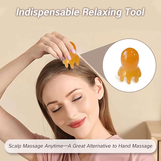 NIIIYTYB 2Pcs Head Massage Tool Scalp Massage Tools Hair Comb Scalp Scraper Tool Chinese Head Spa Tools for Deep Relaxation Massager Tool Full Body 8 Legged Acupressure Massager Yellow