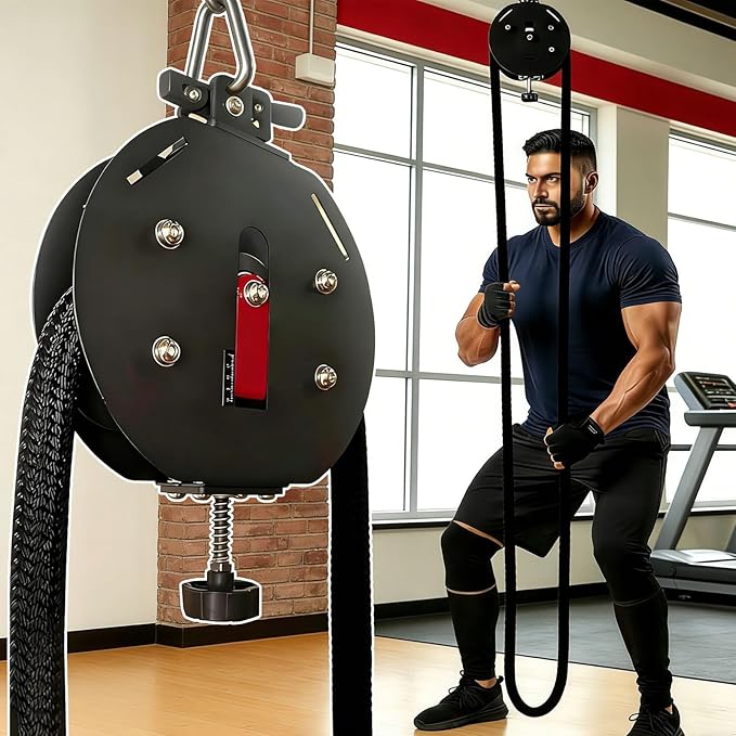 Endless Rope Trainer | Adjustable Resistance Trainer Machine | Suspension Endless Rope Pulley System| Closed-Loop Nylon Rope | Home Gym Infinity Rope for Interval Resistance Training Red