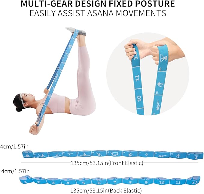 Yoga Strap with 10/12 Loops - Multi-Functional Stretch Band for Pilates, Dance, Gymnastics, Physical Therapy, Flexibility & Resistance Training, Ballet, Latin Workouts