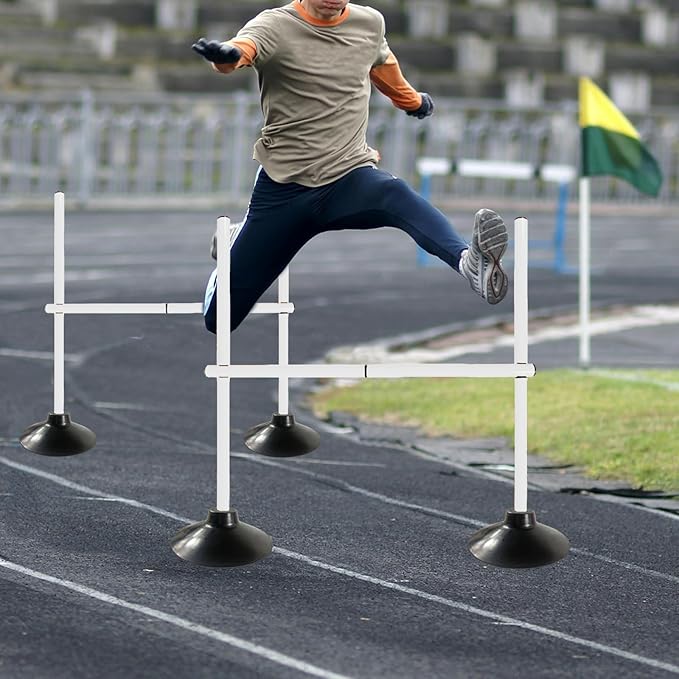 TNZMART 4.9 FT and 3.3 FT White Agility Poles Adjustable Hurdles for Soccer Football Speed Training Equipment Track and Field