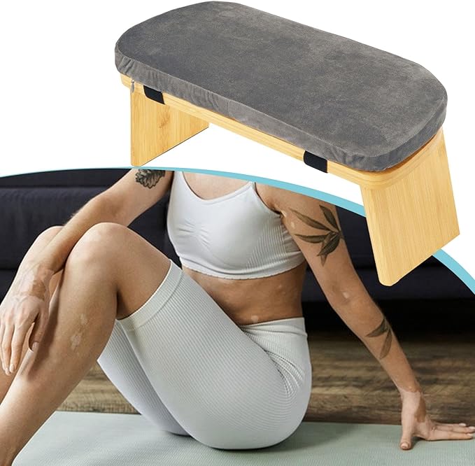 Yoga Meditation Bench Kneeling Stool, Foldable, Wood, with Removable Cushion Ergonomic Prayer Bench Meditation Stool