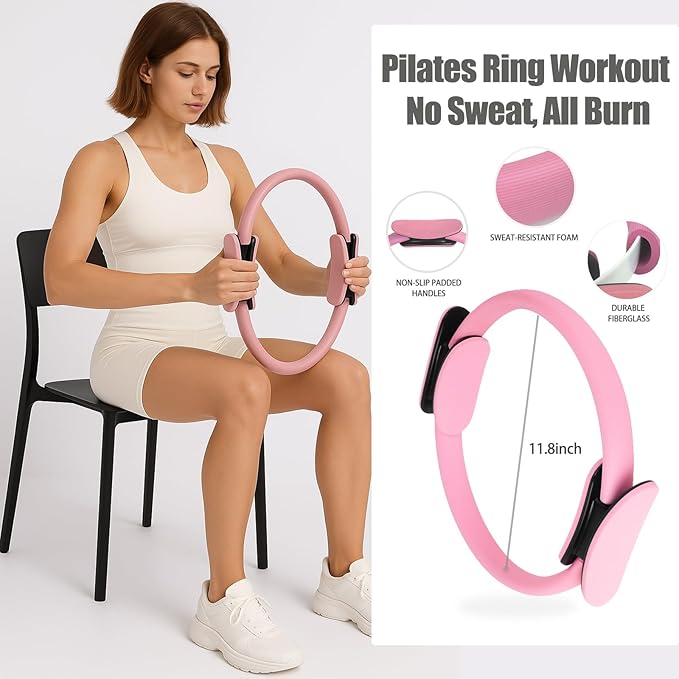 Pilates Kit for Home Workouts with Pilates Ring and Ball Set, Resistance Bands Set, Yoga Mat Bag, Yoga Straps, Figure 8 Resistance Band, Pilates Essentials Kit for Women, Beginners,Pilates Set Gift