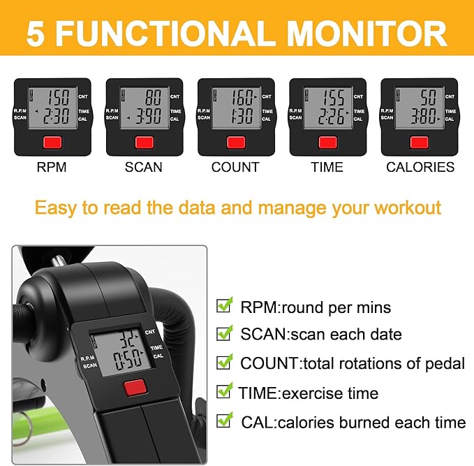 Pedal Exerciser Desk Exercise Bike Leg and Arm Bike with LCD Monitor Foldable (black/green)
