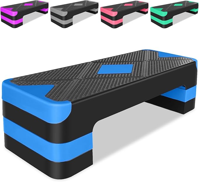 MIUDGIG 27" Exercise Workout Aerobic Step Platform Trainer, Adjustable Fitness 4-6-8in Exercise Stepper Workout with 4 Risers, Aerobics Stepper Workout Stepper for Home Gym Cardio Strength & Training