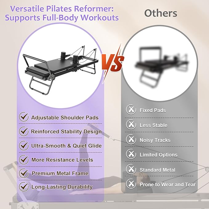 Pilates Reformer, Foldable Reformer Pilates Machine, Full-Body Home Gym & Pilates Equipment for All Levels, Up to 400 lbs Weight Capacity Reformers