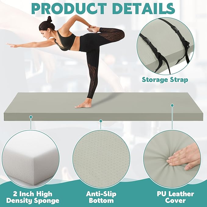 MABOZOO 2 Inch Thick Yoga Mat, 72''x24'x2" Foldable Extra Thick Exercise Mat Gymnastics Mat with PU Leather, Padded Yoga Mat Fitness Mat for Yoga, Pilates, Stretching