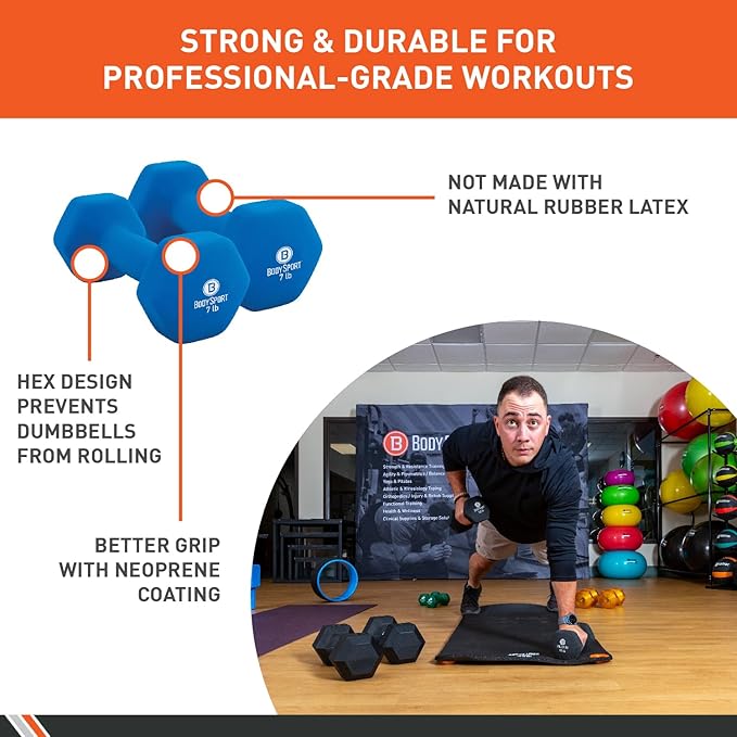 Body Sport Neoprene Dumbbell Weight - Latex-Free, Strength Training Equipment for Home Fitness & Gym Workouts