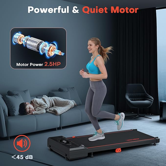 Walking Pad Treadmill, Under Desk Treadmill, Portable Treadmill for Home Office, Compact Quiet Desk Treadmill, Jogging Running Machine with Remote Control & LED Display, Installation Free