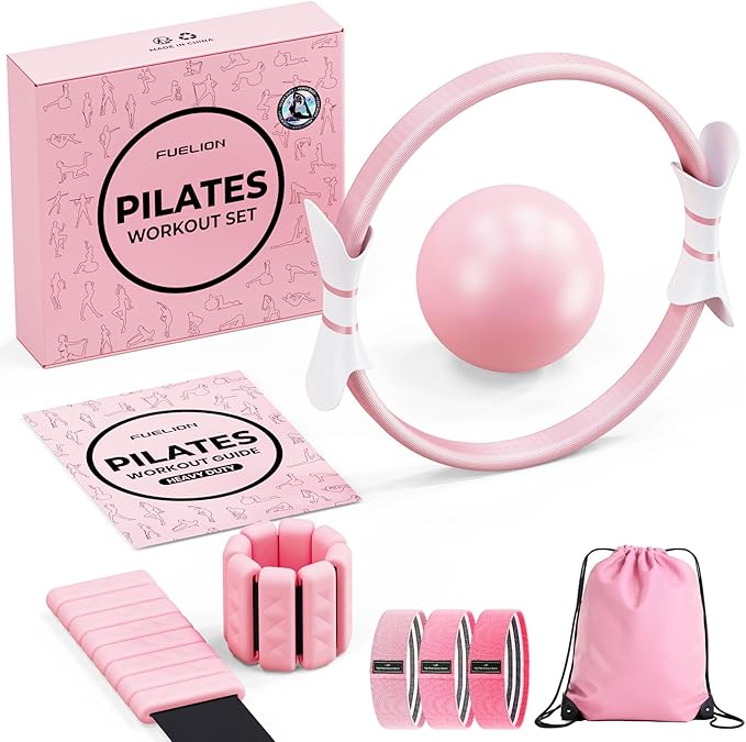 Pilates Ring Set, Magic Circle Yoga Ring, Pilates Ball, Adjustable Ankle Wrist Weights, Resistance Bands, Mini Ball, Pilates Starter Kit for Strength, Workout Guide Included