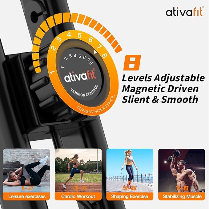ATIVAFIT Exercise Bike Foldable Fitness Bike Magnetic Foldable Indoor Cycling Bike 3-In-1 Foldable Exercise Bike for Home Use with Resistance Bands Home Workout Exercise Equipment