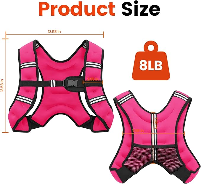 Weighted Vest, 6lb/8lb/10lb/12lb/16lb/20lb/25lb/30lb Weight Vest for Men Women, Body Weight Vests Adjustable with Reflective Stripe for Strength Training, Running, Workout, Jogging, Walking