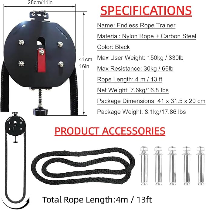 Endless Rope Trainer,Resistance Trainer Machine for Home Gym,Pulley Cable Machine System with Adjustable Resistance,for Full Body Workout, Arm, Back, Chest & Shoulder Exercise Equipment