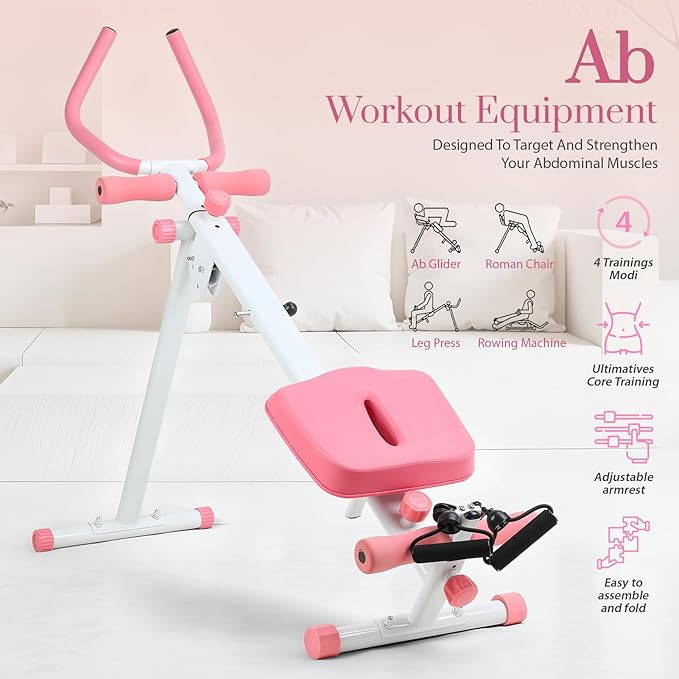 【US Shipped】 4 in 1 Exercise Equipment Rowing Machine Leg Press Machine Ab Glider Machine Roman Chair Fitness Equipment for Ab Workout Core Strength Training