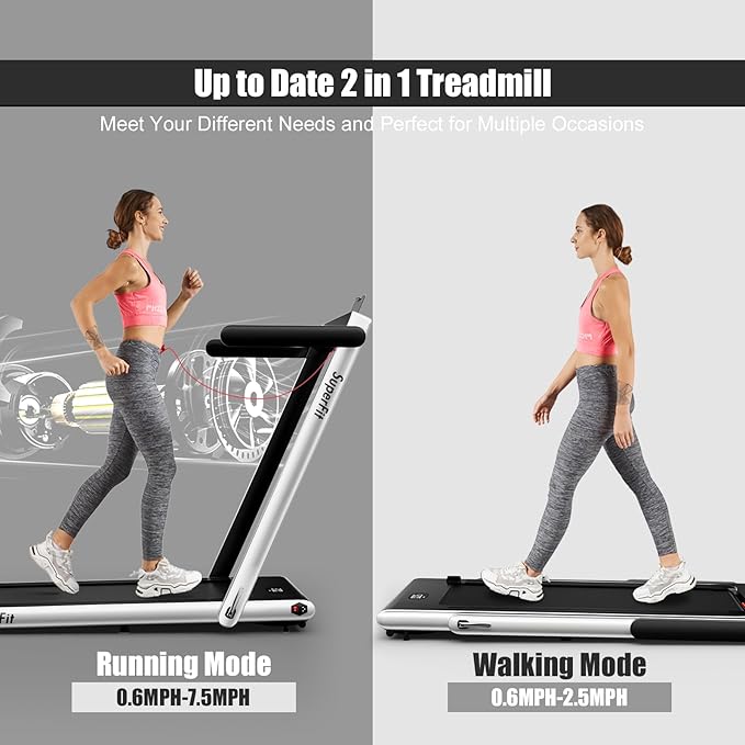 Goplus 2 in 1 Folding Treadmill, 2.25HP Superfit Under Desk Electric Treadmill, Installation-Free with Remote Control, APP Control and LED Display, Walking Jogging for Home Office