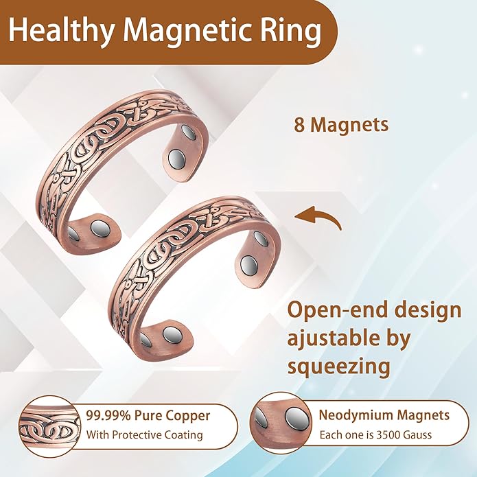 Pure Copper Ring for Women, Magnetic Rings with Powerful Magnets(Copper Ring 2A)