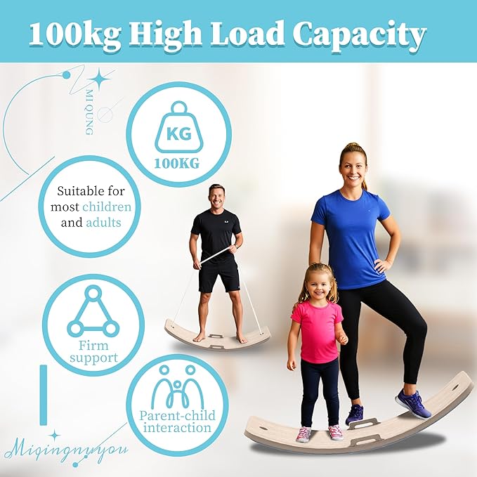 Wooden Wobble Balance Board Kids, 27 Inch Balance Board Toddlers with Natural Wood Board with Rope for Indoor&Outdoor Exercise, Open Ended Learning Toy for Body Training, Birthday