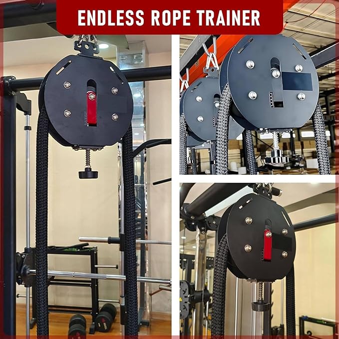 Suspension Endless Rope Pulley System, Endless Rope Trainer, Portable Cable Pulley Machine with Adjustable Resistance, Suspended Rope Climbing Machine for Athletes, Hiit & Functional Workouts Red