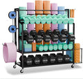 Dumbbell Rack Weight Stand Only - Adjustable Weight Rack for Dumbbells, Home Gym Storage Rack for Yoga Mat Foam Roller Kettlebells, Workout Equipment Storage Organizer With Wheels