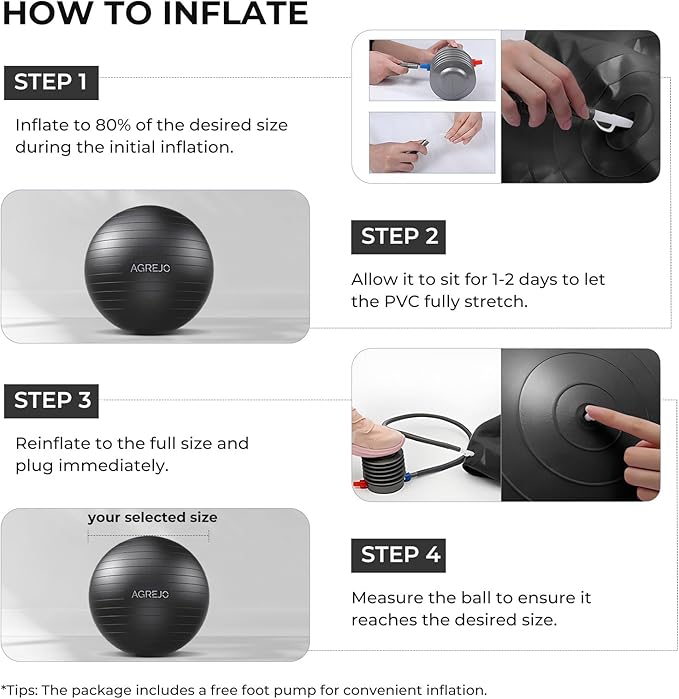 Yoga Ball, Exercise Ball for Working Out, Anti-Burst and Slip Resistant for Physical Therapy, Birthing, Stretching, Flexible Seating, Home Gym, with Pump (L: 23-26ines/58-65cm)