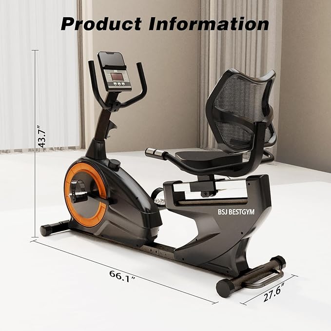 Recumbent Exercise Bike, Recumbent Stationary Bike for Home,Quiet Recumbent Stationary Bikes for Adults & Seniors, 8-Level Resistance, Supports 350LBS, Magnetic Recumbent Bike with Smart APP, LCD Monitor, Heart Rate Handle