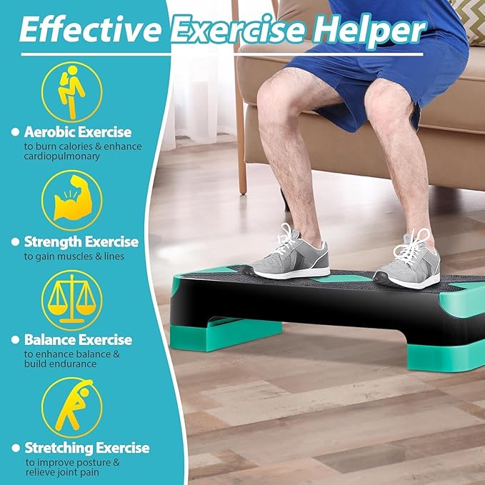 ZENY 26.5 inch Aerobic Step Platform with 4 Step Risers, Height Adjustable Exercise Stepper for Home Gym Workouts, 400 lbs Capacity