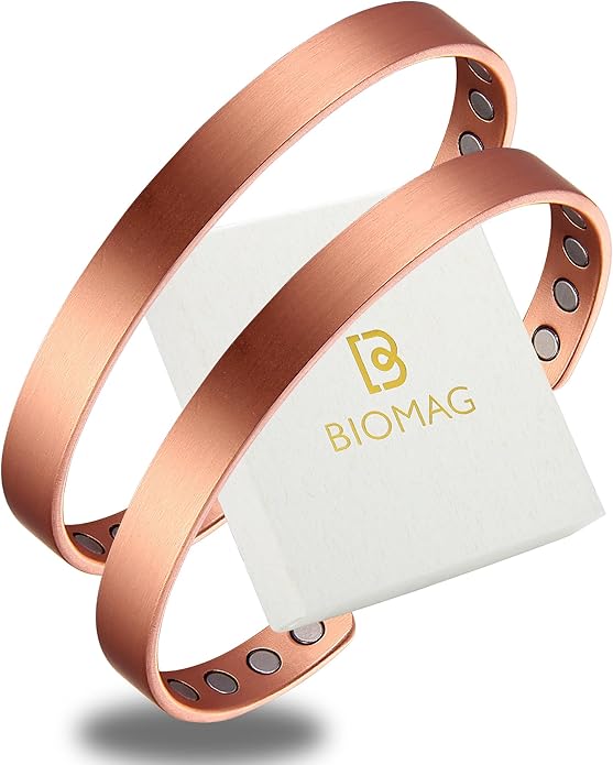 BioMag 2Pcs 99.99% Copper Bracelet for Women, Adjustable Magnetic Bracelets Bangle Cuff with 3500 Gauss Magnets, Jewelry Gift