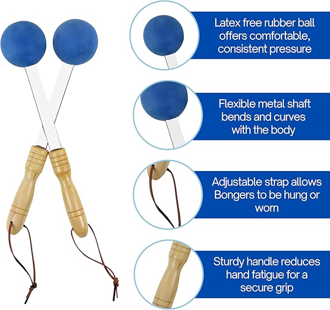 Bongers Handheld Percussion Massage Tool – Deep Tissue Trigger Point Tapping Sticks for Whole Body Pain Relief & Muscle Relaxation (Blissful Blue)