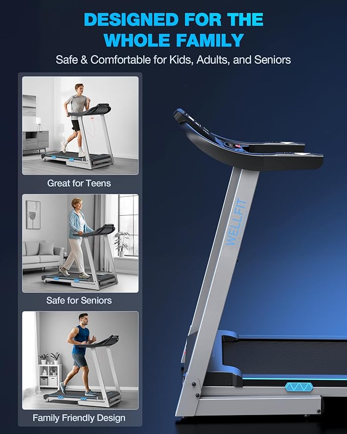 WELLFIT Auto Incline Folding Treadmill - 10% Incline Desk Walking Pad Treadmill with Handlebar, 400 lbs Heavy-Duty Capacity, Space-Saving Quiet Under-Desk Design for Home Office, Seniors & Fitness